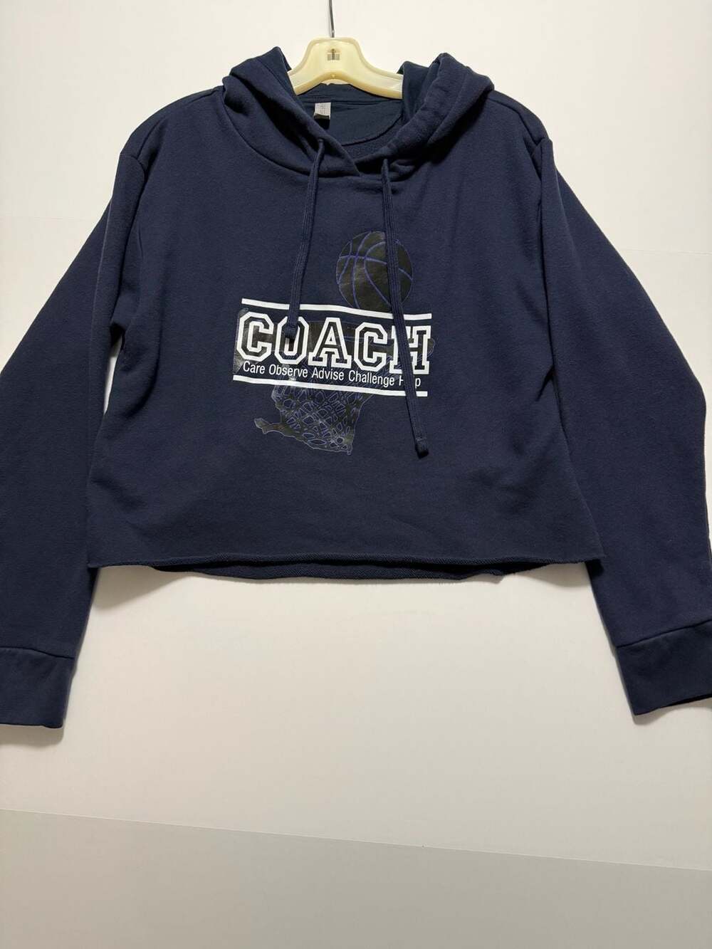 Next Level Apparel Coach Basketball Cropped Hoodie Navy Blue XL